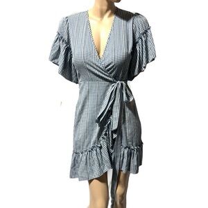 NWT Max Studio Gingham blue wrap dress size small MSRP $128